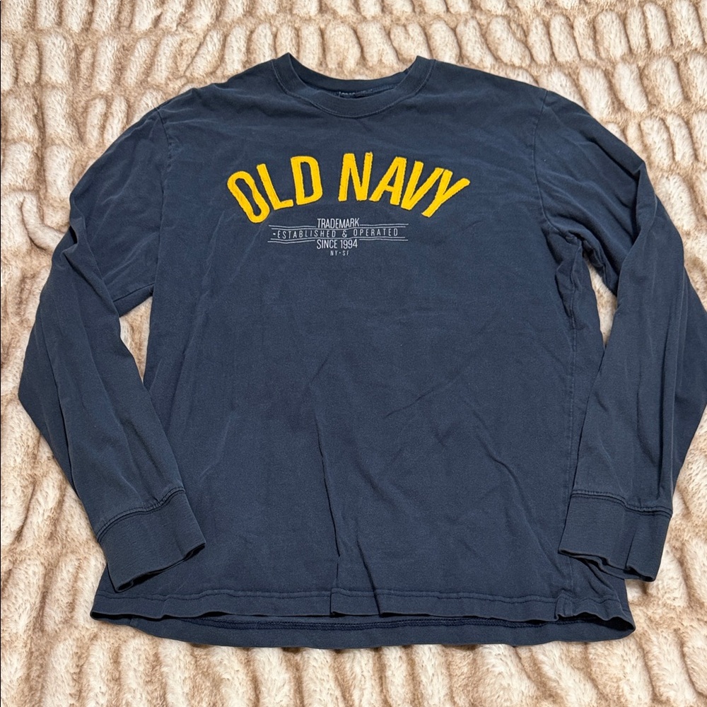 Old Navy Men's Navy Long Sleeve Tee with Yellow Print